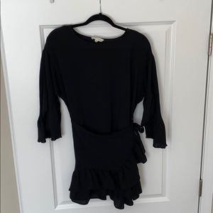 Black  Fitted Dress with ruffle  3/4 sleeves